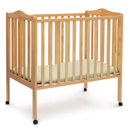 Delta Children Folding Portable Baby Mini Crib with 1.5-inch Mattress, Natural