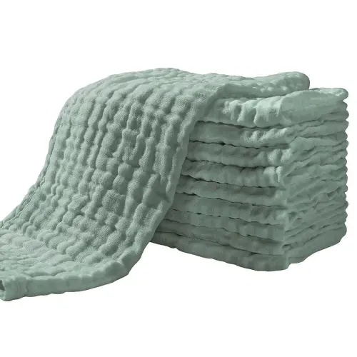 Yoofoss Muslin Burp Cloths for Baby 10 Pack 100% Organic Cotton Baby Washcloths for Boys Girls Large 20''X10'' Super Soft and Absorbent Dark Green