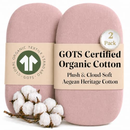 2-Pack GOTS 100% Organic Cotton Bassinet Sheets for Halo BassiNest Swivel Sleeper & 4moms mamaRoo Sleep – Luxury Turkish Cotton Fitted Sheets for Baby Boys & Girls
