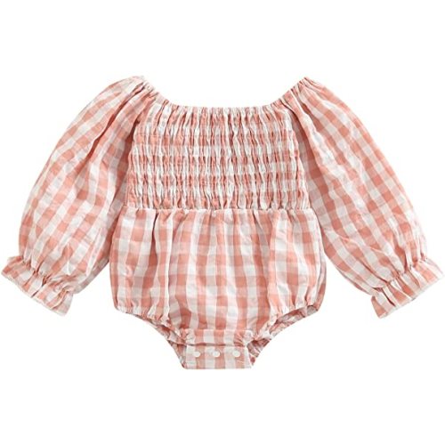 Socutebabe Baby Girl Christmas Outfits Vintage Bubble Romper Onesie Long Sleeve Ruffle Jumpsuit Outfit Boho Fall Clothes
