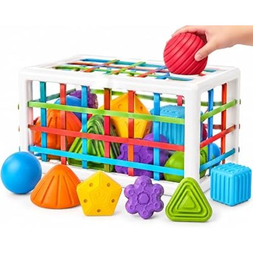 MINGKIDS Montessori Toys for 1 Year Old, Cube & 6 Sensory Shape Blocks&6 Colors Ball Pit Balls,Baby Sensory Fine Motor Skills Developmental Toys,Gifts for 12 18 Month Age 1 2