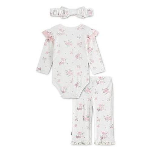 Newborn Baby Girls Huggies® 100% Organic Floral Long Sleeve Bodysuit, Pants & Headband 3-Piece Set