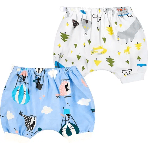 MooMoo Baby Bedwetting Shorts Diaper Pants for Summer - 2 Packs Absorbent Potty Training Pants for Boys and Girls