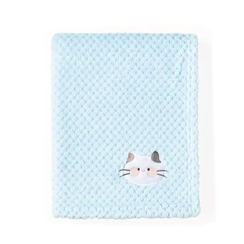 CREVENT 30''X40'' Cute Cozy Fluffy Warm Baby Blanket for Girls Infants Toddlers' Bedding Crib Cot Stroller, Baby Shower Birthday Newborn's Gift Blue- Cat