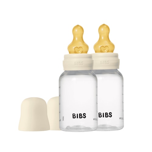 BIBS Baby Bottles with Slow Flow Natural Rubber Latex Nipple, Ivory, 5 oz, 2 pack