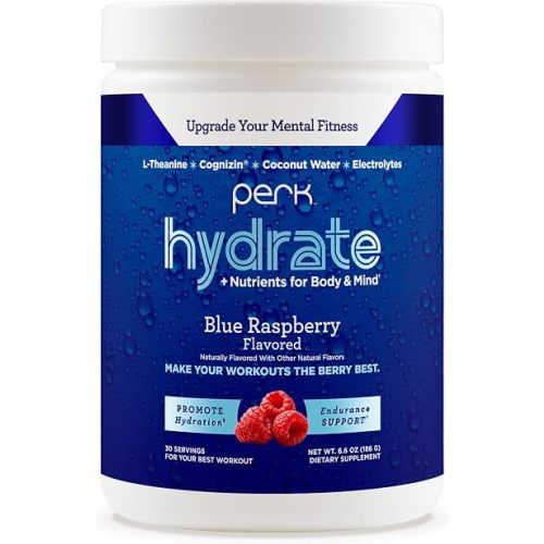 Perk Hydrate Electrolyte Powder (Blue Raspberry) 30 Servings, Vegan