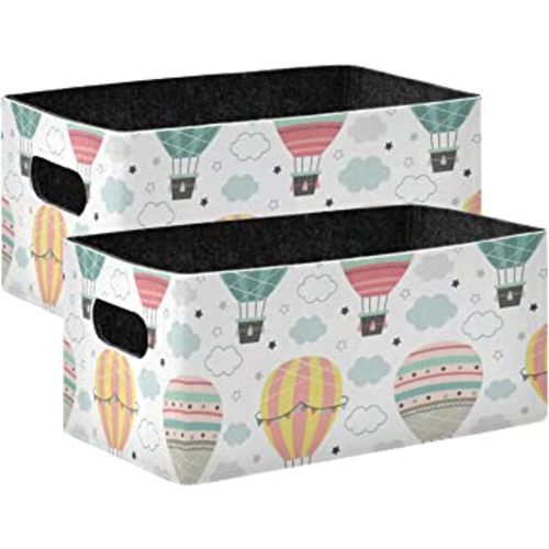 Emelivor Hot Air Balloon Collapsible Storage Bins Set (2pcs) with Dual Handles - Foldable Storage Baskets for Nursery , Kids Room, Clothes, Towels, Magazines