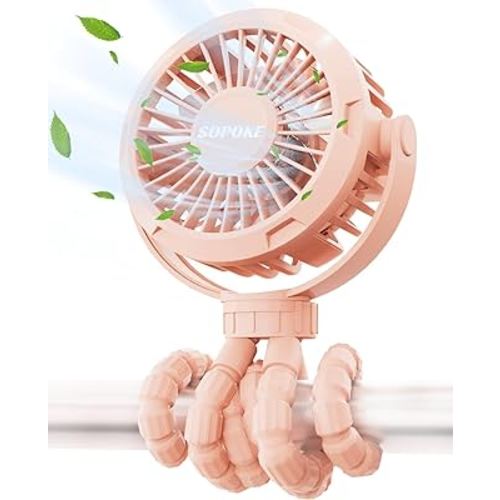 Mini Portable Baby Stroller Fan,3 Speed Personal Handheld Fan,Battery Operated Rechargeable 360° Flexible Tripod Cooling Fan, Suitable for Car Seat Crib Treadmill Golf Cart Travel(Pink)