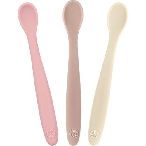 WeeSprout Silicone Baby Spoons - First Stage Infant Feeding Utensils With Soft-Tip, Bendable Kitchenware for Parent & Self-Feeding, Ultra-Durable, Dishwasher Safe, Travel Case, Set of 3