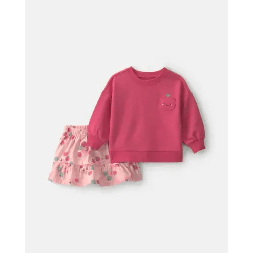 Baby Girl 2-Piece Apple French Terry Long-Sleeve Top & Skort Set - Pink | Carter's