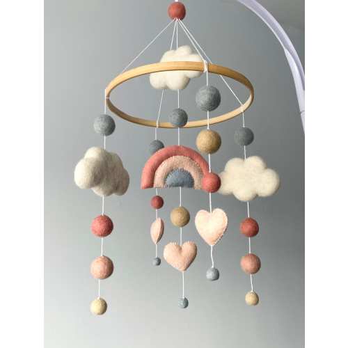 Rainbow Baby Mobile, Felt Baby Mobile, Rainbow Crib Mobile, Baby Girl Nursery Decor, Cloud Nursery Mobile, Baby Shower Gift