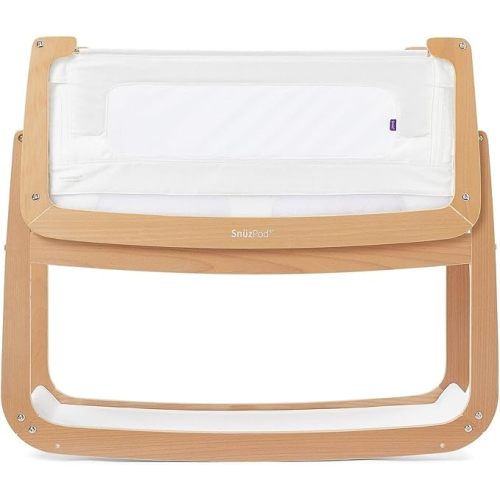 SnuzPod 4 Rocking Baby Bassinet Bedside Sleeper - Lightweight, Portable Bedside Bassinet, Lift Off Crib, Zip Down Wall, 3D Breathable Mattress, 6 Height Settings and Comfort Incline Mode, Natural