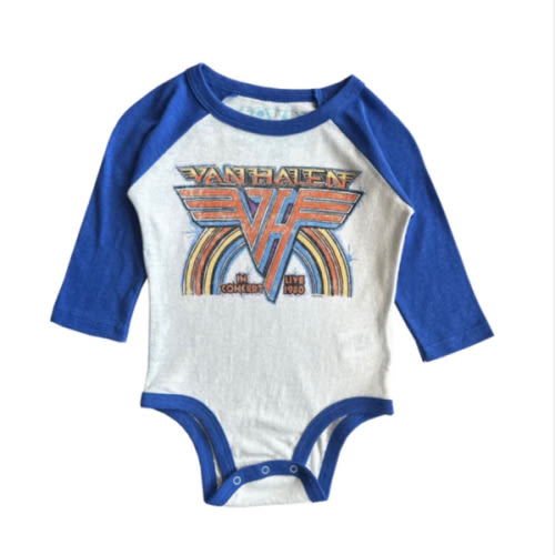 Van Halen 1980 Recycled Raglan Onesie in White / Royal - Rowdy Sprout - Sammy+Nat store – Sammy + Nat