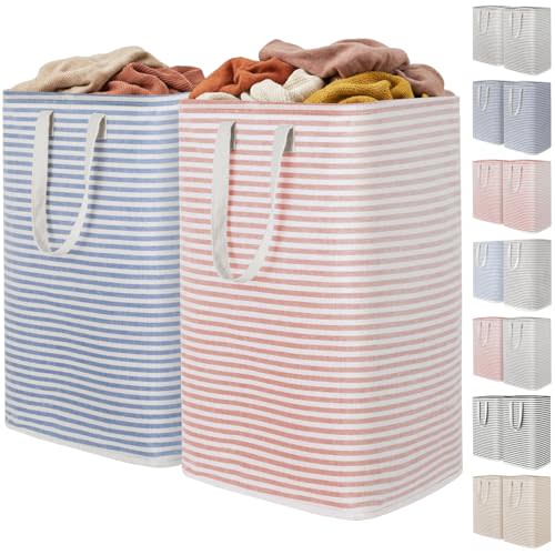 Lifewit 2 Pack Laundry Basket 80L Each, Collapsible Clothes Hamper with Reinforced Handles, Freestanding Waterproof Design for Bedroom and Laundry Room, Pink&Blue 160L Total