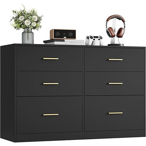VASAGLE Custos Collection - Dresser for Bedroom, Chest of Drawers for Closet, Modern Style, TV Stand for Living Room, 6 Drawers, 15.8 x 46.9 x 30.7 Inches, Ink Black ULTS416BC01S