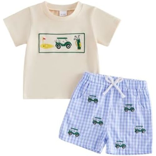 Toddler Baby Boy Golf Outfit Golf Short Sleeve Collared Polo T Shirt Striped Shorts Set Cute Boys Summer Clothes