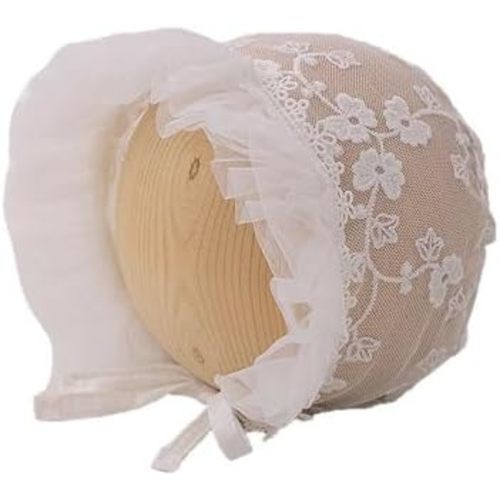 Baby Girl Lace Bonnet,Vintage Floral Christening Ruffle Cap,Eyelet Sun Protection Hat for Newborn Infant & Toddler