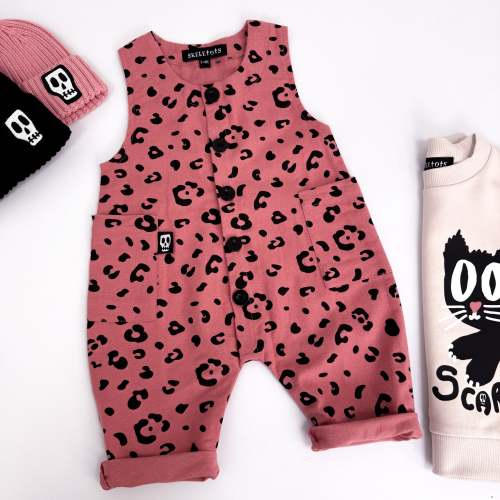 DUSKY PINK LEOPARD PRINT OVERALL DUNGAREES – Skeletots