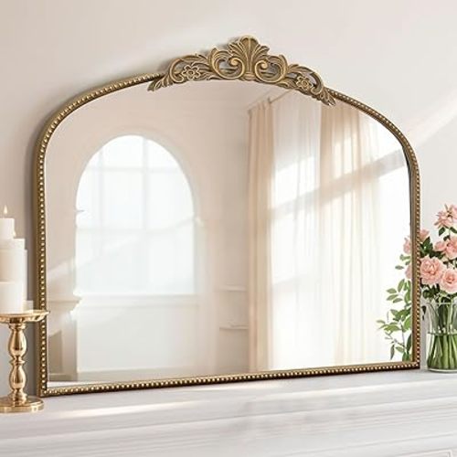 Micasso Large Gold Antique Mirror: 40"x 30" French Baroque Arched Mirror - Traditional Ornate Vintage Mirrors for Wall/Mantel/Entryway/Bathroom/Hallway - Home Decor for Living Room