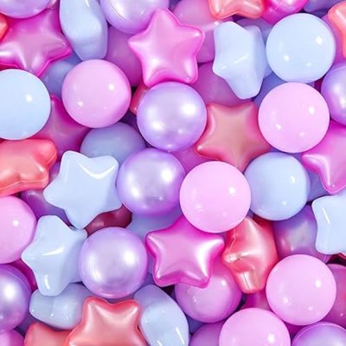 Star Ball Pit Balls for Toddlers，50 100 200 500 Plastic Balls with Stars Phthalate Free BPA Free for Playhouse, Baby Pool, Play Ball Fun Centers, for Babies, Kids, Toddlers 1-3 Indoor Outdoor