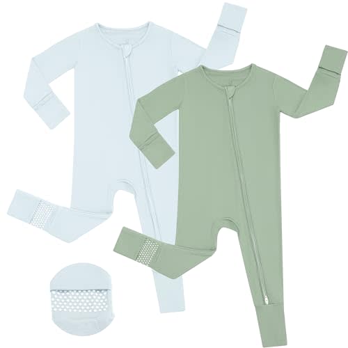 JunNeng Viscose from Bamboo Sleeper with Mittens, 2 Way Zipper Baby Boy Pajamas, Non Slip Sleep'N Play Romper