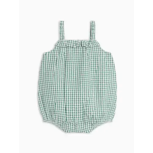 Rosalie Seersucker Ruffle Bubble Romper, 0-3M