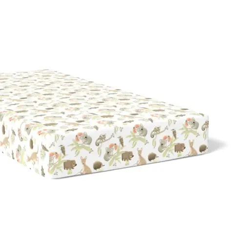 Bubba Blue Cot Fitted Sheet Aussie Animals Oatmeal | Baby Bunting AU