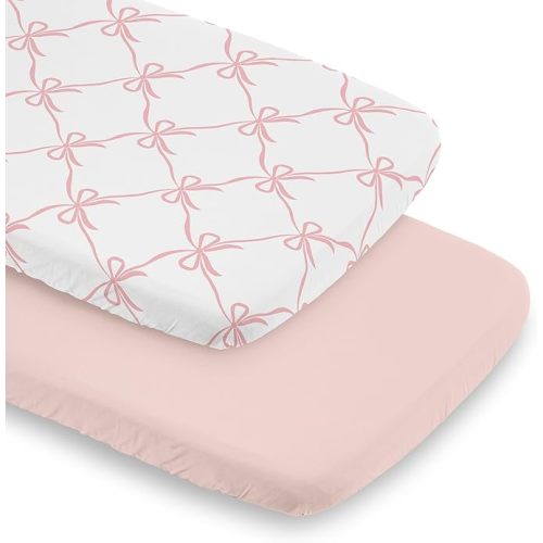 Sweet Jojo Designs 2-Piece Baby Bassinet Sheets Set (Pink Bows) for Girls, Infant Newborn Nursery, Oval, Rectangle & Hourglass Mattress (Blush & White Bow for Ballet, Ballerina Princess Collection)