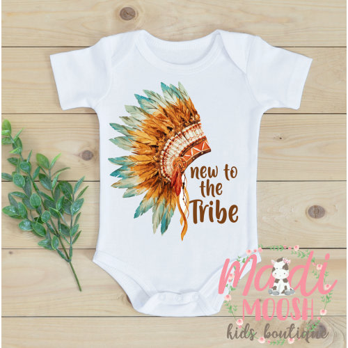 New To The Tribe Baby Onesie® - Indian Headdress Bodysuit, Baby Shower Gift, Unique Baby Boy Girl Outfit, Newborn Tribal Bodysuit