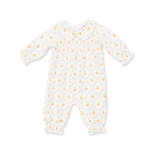 Smocked Long Sleeve Romper, Pretty Pumpkin Trellis