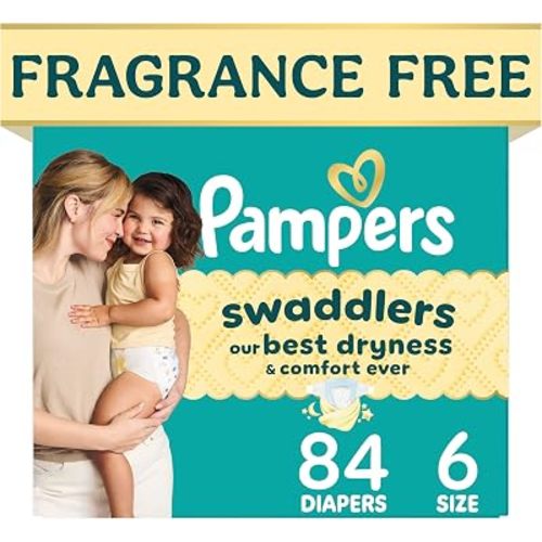 Pampers Swaddlers Diapers, Size 6 (23-44 lbs), 84 Count, Hypoallergenic, Absorbent, Keeps Baby Dry and Comfortable, Skin Safe Disposable Baby Diaper