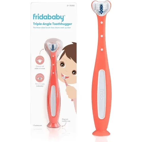 Frida Baby Triple-Angle Toothhugger Training Toddler Toothbrush | Toddler Toothbrush 2 Years and Up, Cleans All Sides at Once | Pink