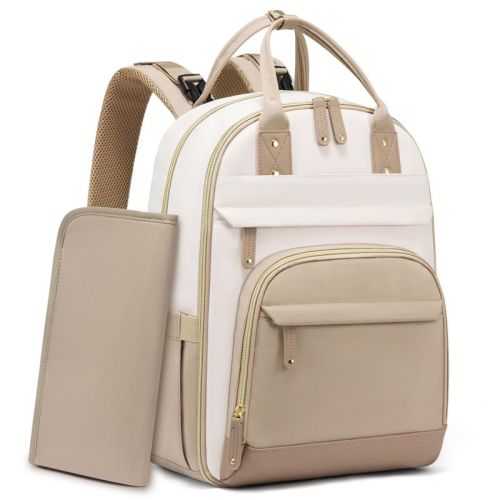 Itopfox Large Capacity Diaper Backpack with Changing Pad, Insulated Pockets, Stroller Buckles, Waterproof, Laptop Compartment, Beige-Khaki