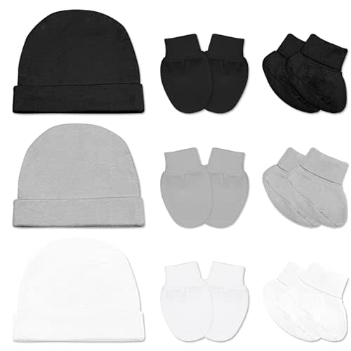 Newborn Hat, Baby Mittens Newborn Socks Set, No Scratch Baby Hats and Infant Mittens Socks, Cotton Infant Gloves Beanie Sock