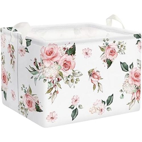 Clastyle Rectangle Rose Floral Baby Girl Gift Basket Outdoor Towel Storage Pool Toy Beach Blanket Pink Flower Shelf Basket for Clothes Toy Books Snack