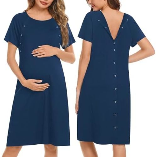 Ekouaer Women’s Nursing/Delivery/Labor/Hospital Nightdress Short Sleeve Maternity Nightgown with Button S-XXL