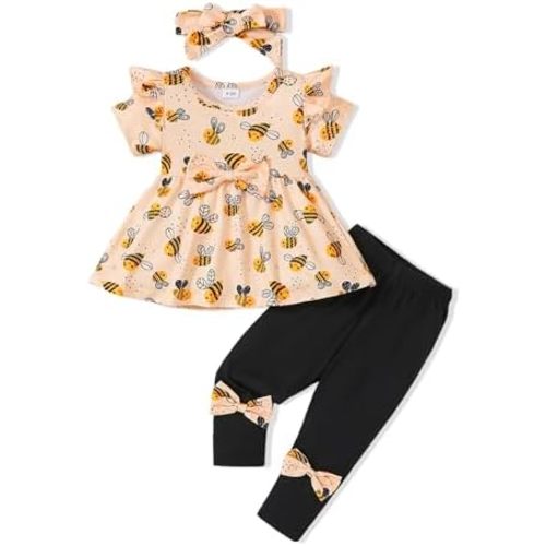 Baby Girl Clothes Toddler Girl Outfits Infant Girl Summer Clothes for Girl Ruffle Shirt Pants+Cute Headband 3PCS