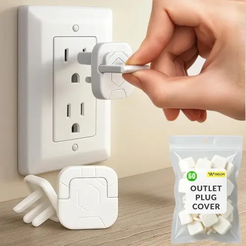 60 Pack Outlet Covers Baby Proofing with Pull Handle- Plug Covers Baby Proofing- White Baby Proof Outlet Covers 3 Prong Child Proof Outlet Cover- Shock Prevent Plug Protectors Baby Proof Plug Covers