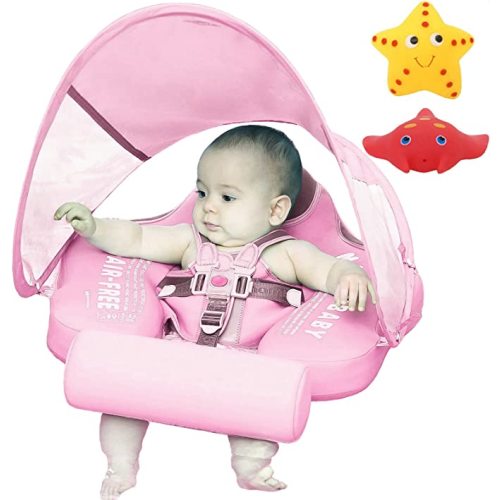 El entrenador de nado Mambobaby más nuevo, no inflable, tamaño mejorado, incluye cola para que nunca se voltee. Toldo con FPS 50+, sólido flotador para piscina