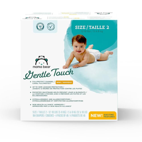 Amazon Brand - Mama Bear Gentle Touch Diapers, Hypoallergenic, Size 2, 184 Count (4 packs of 46), White