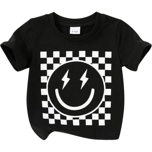 Happy Town Toddler Clothes Baby Boy Girl Smiley Face Shirt Short Sleeve T-Shirt Tee Summer Tops Outfits