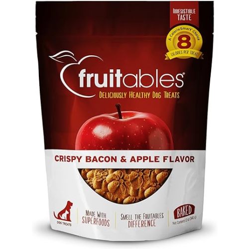 Fruitables Baked Dog Treats, Healthy Pumpkin Treat for Dogs, Low Calorie & Delicious, Free of Wheat, Corn and Soy, Made in the USA, Apple and Crispy Bacon Flavor, 12oz