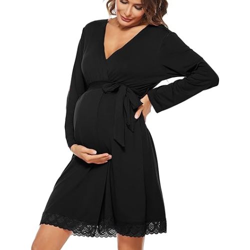 SWOMOG Women's Maternity Nursing Robe Pregnancy Breastfeeding Bathrobes 3 in 1 Labor Delivery Nightgowns
