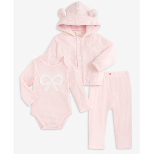 Everyday Baby Essentials Baby Hooded Faux-Sherpa Jacket, Bow Bodysuit and Brushed Rib Pants, Macy's Exclusive