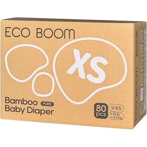 ECO BOOM Newborn Diapers, Natural Soft Disposable Nappies for Infant, Hypoallergenic, Size 1 Suitable for up to 10 lbs (X-Small - 80 Count)