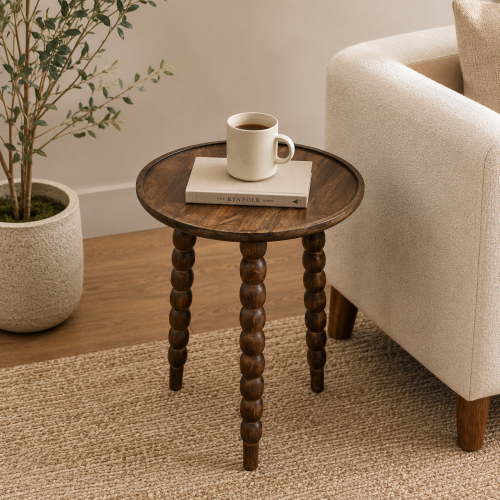 Expobazaar Mango Wood Round Accent Table | Modern Industrial Side Table | Knock Down End Table for Living Room, Bedroom & Small Spaces | 18 x 18 x 22 Inches