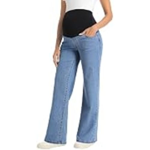 V VOCNI Maternity Jeans Straight Leg Pregnancy Wide Leg Denim Pants | Stretchy Denim, Over Bump Support, Pockets, Loose Fit, Pregnancy Pants for Work, Trendy Spring Fall Maternity Clothes