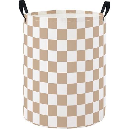 HIYAGON Baby Laundry Hamper Basket Baby Hamper for Nursery Boy and Girl Cute Kids Toys Storage Bin Organizer Boho Room Decor(Brown Checkered)