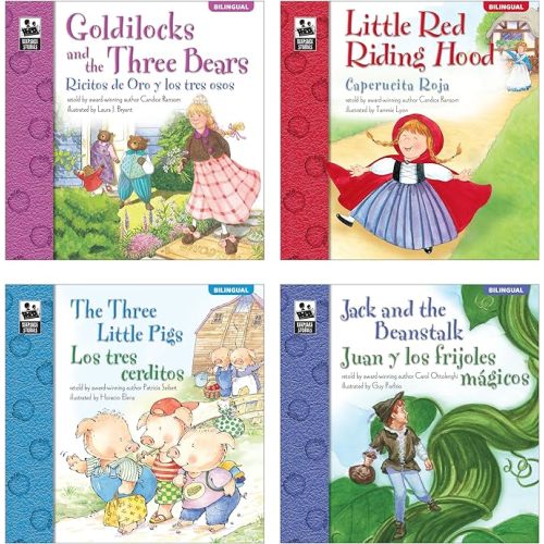 Carson Dellosa Education Keepsake Stories Classic Children's Fairy Tales in Spanish & English Book Set,The Three Little Pigs,Little Red Riding Hood,Goldilocks,Jack & Beanstalk Bilingual Books for Kids