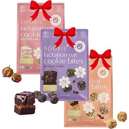 Boobie Lactation Cookies, Birthday Cake + Chocolate PB + Brownie Fudge | Vegan, Gluten-Free, Dairy-Free, Soy-Free Plant-Based Protein + Prebiotics | 5g Sugar, Non-GMO, Kosher - 7 servings, 3 packs